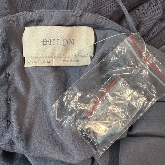 BHLDN Elowen Maxi Dress V Neck Floral Sequin Beaded Tulle Long Formal Gown Steel - Picture 10 of 13